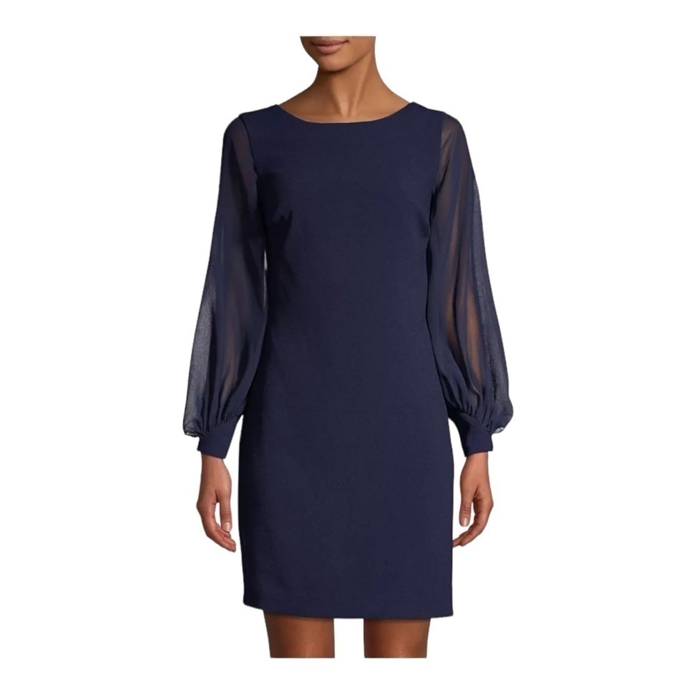 Trina Turk Energized Balloon-Sleeve Dress in Indigo NWT